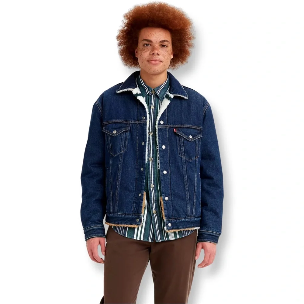 LEVI’S PREMIUM REVERSIBLE VINTAGE RELAXED FIT SHERPA TRUCKER JACKET A31760000 - Picture 15 of 16